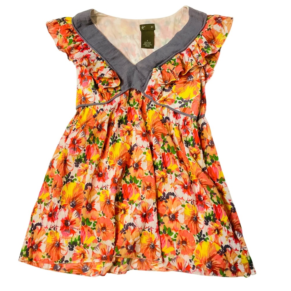 Fei Anthropologie babydoll floral ruffle top blouse cotton tunic coquette boho 6